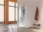 SAMO Open sway, box doccia con una sola anta fissa arrotondata. Vano di accesso alla doccia senza porte.Cristalli da 8 mm