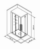 SAMO, Alya, Cabina doccia ad angolo con due ante battenti formata da piatto doccia, pareti in HPL, cappa e pannelli di chiusura laterali in cristallo. Cabina doccia con bagno turco
