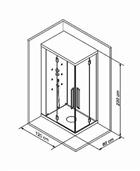 SAMO, Alya, Cabina doccia ad angolo ad un' anta battente formata da piatto doccia, pareti in HPL, cappa e pannelli di chiusura laterali in cristallo. Cabina doccia con bagno turco
