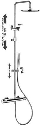 RUBINETTERIA PAFFONI, MINI BIRILLO, colonna doccia regolabile senza deviatore, set doccia completo. Miscelatore termostatico con deviatore. Set doccia completo 